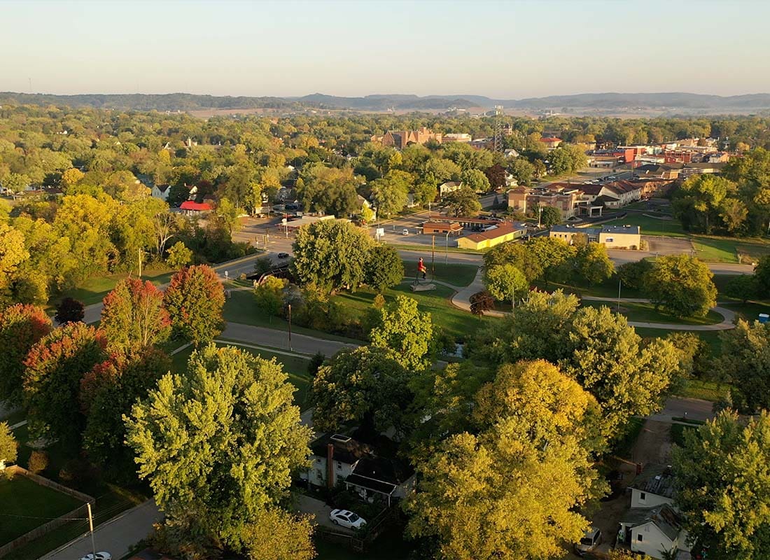Wonewoc, WI - Aerial View of a Small Midwestern Town